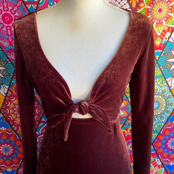 🌟SOLD🌟 Vintage 90s Y2K Lisa Ho Brown Velvet Cutout Formal Midi Dress Sz 10 - Picture 2 of 8